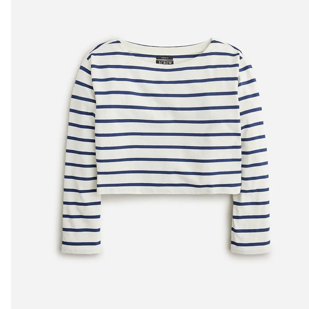 J. Crew Cropped Boatneck T Shirt in Mariner Cotton NWT Size Small